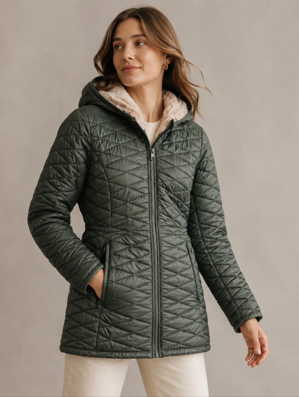 Steve Madden Glacier Shield Olive Green Quilted Faux Fur Parka Womens Size Small